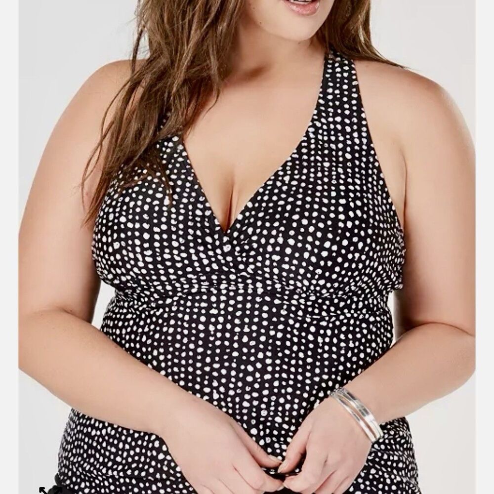 Island Escape Black and White Polka Dot Halter One-Piece Swimsuit